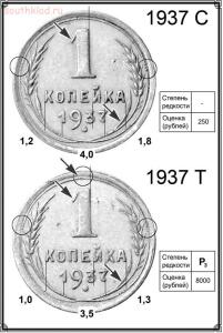 Разновидности монет СССР и РФ - 1 копека 1937.jpg