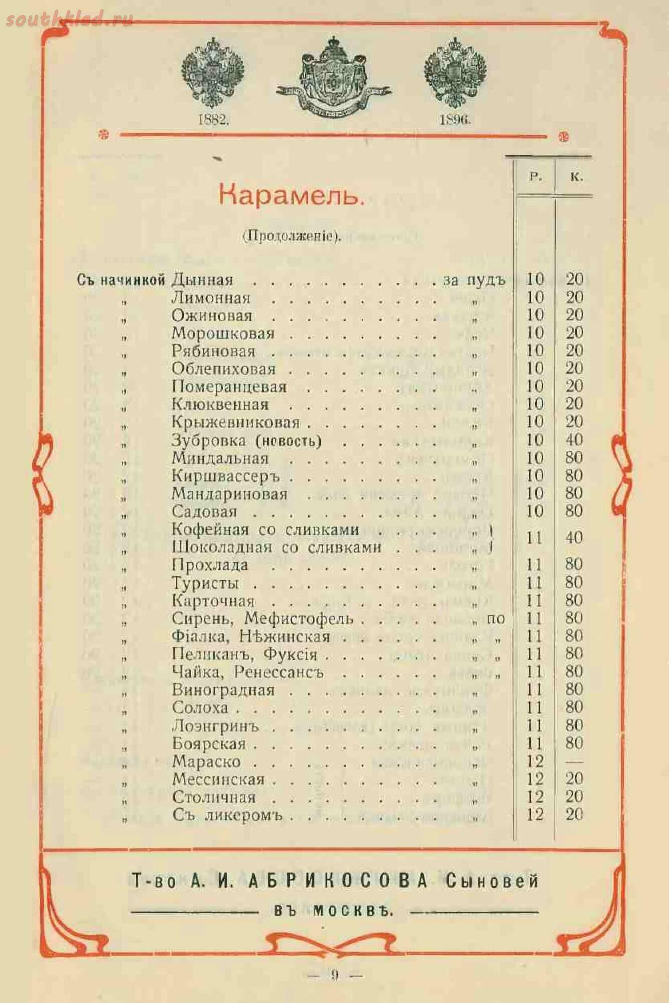 Прейскурант от Абрикосова начала 20 столетия :-) История,Реклама