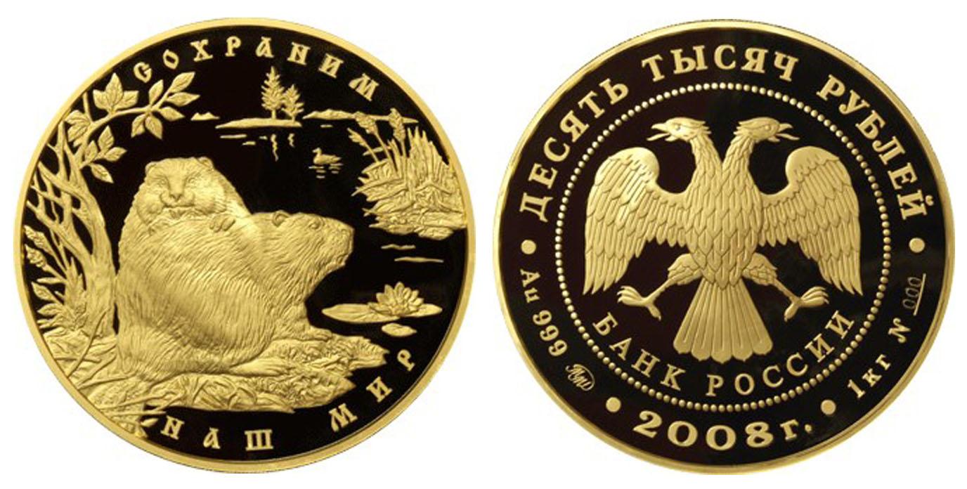 10 000 рублей 2008 года Речной бобр
