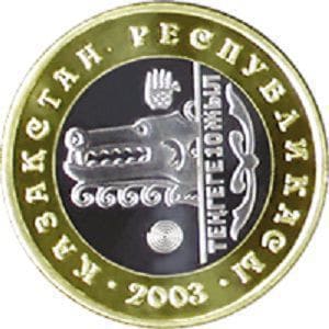 Казахстан, 100 тенге 2003, 10 лет национальной валюте - Волк