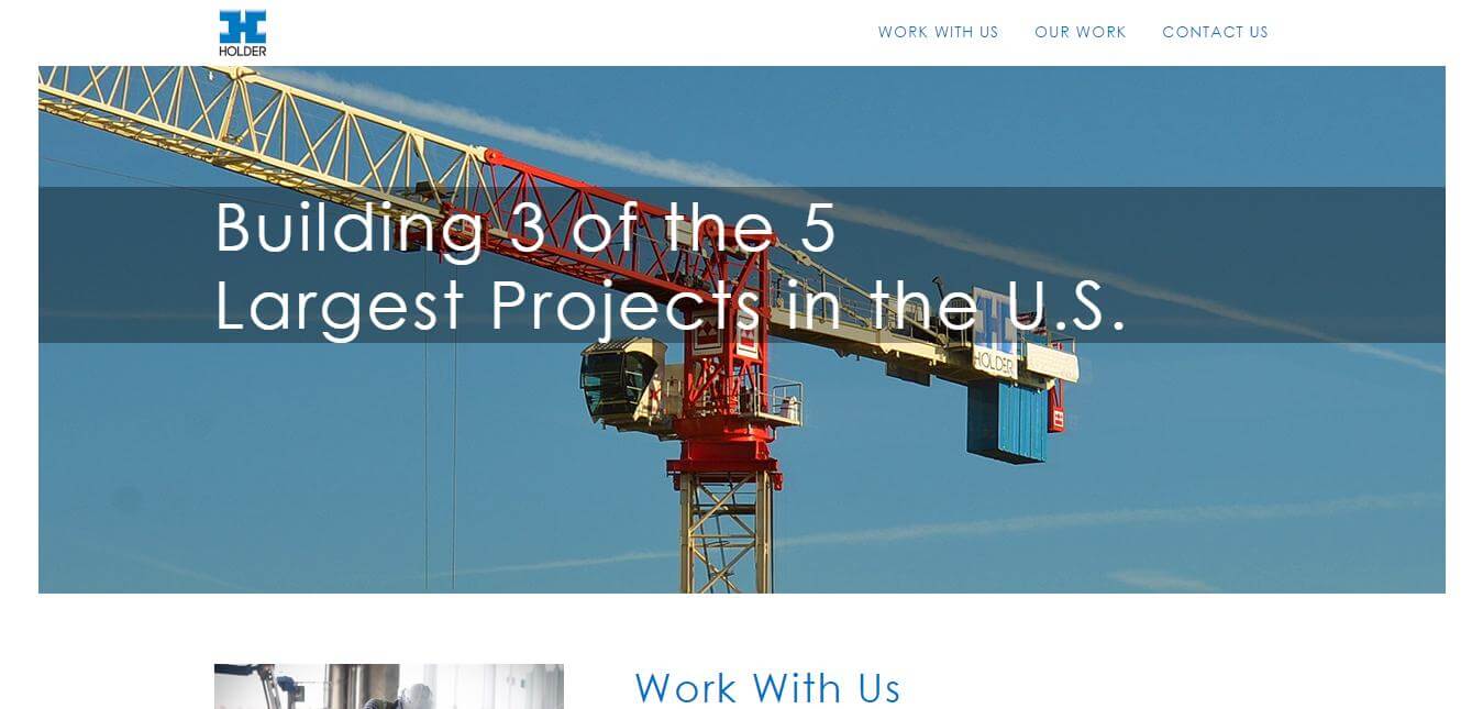 Скриншот главной страницы сайта Holder Construction (первый экран)