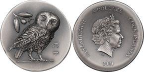 5 долларов 2021 года Афинская сова с тетрадрахмы