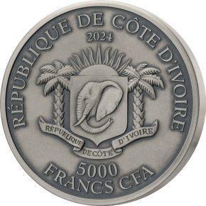 Набор из двух серебряных монет 5000 франков Кот-д'Ивуар 2024 года.
