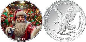1 доллар 2023 года Селфи Санта-Клауса с пятью озорными эльфами